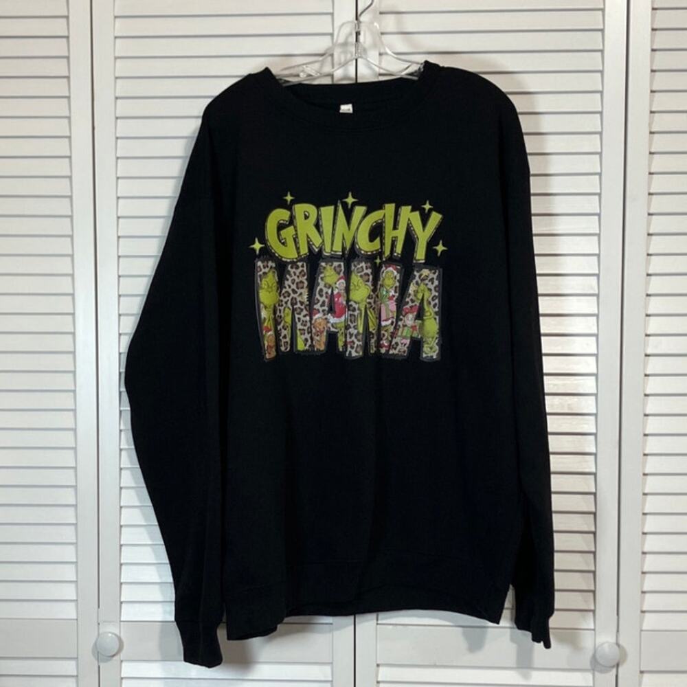 Laviva Sports Black Grinchy Mama Graphic Print Long Sleeve Women Sweatshirt 2XL